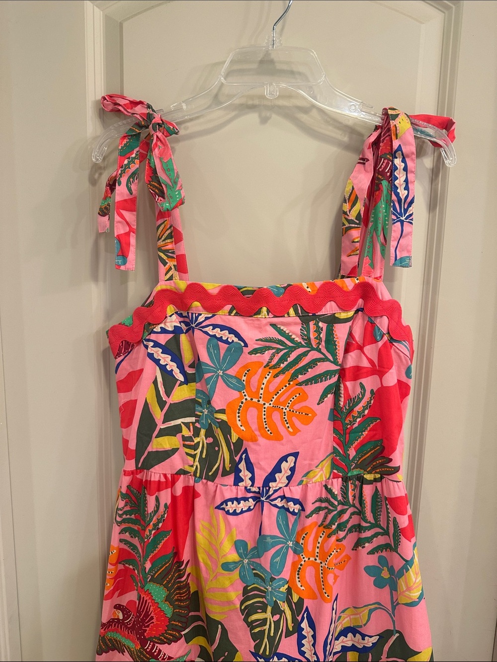 Avara Bright Pink Tropical Tie-Strap Sundress - Women's Large - Picture 2 of 8